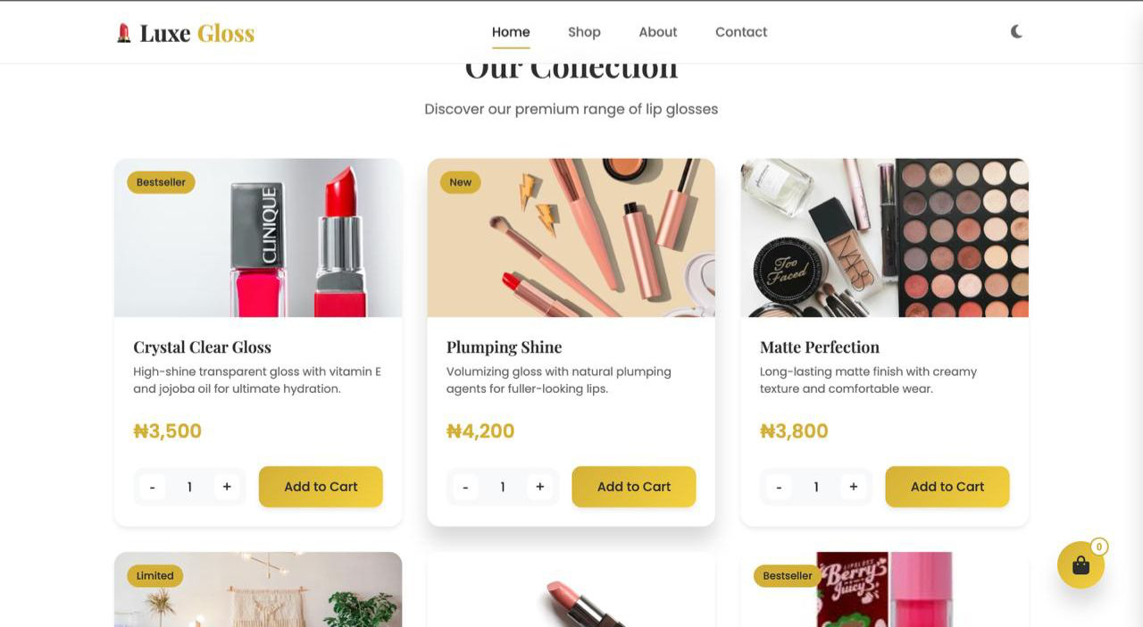 Luxe Gloss E-Commerce landing page